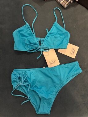 JACQUEMUS turquoise adjustable bikini set